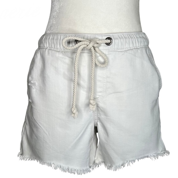 aerie Drawstring Pull On Elastic Waist Frayed Raw Hem Jean Shorts White Small S - Picture 3 of 16